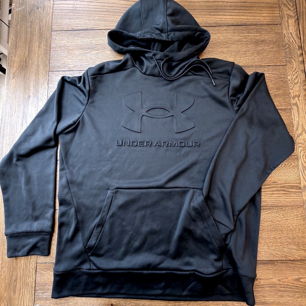 Under Armour Mens Black Embossed Logo Fleece Hoodie Loose Fit 13003962 Large